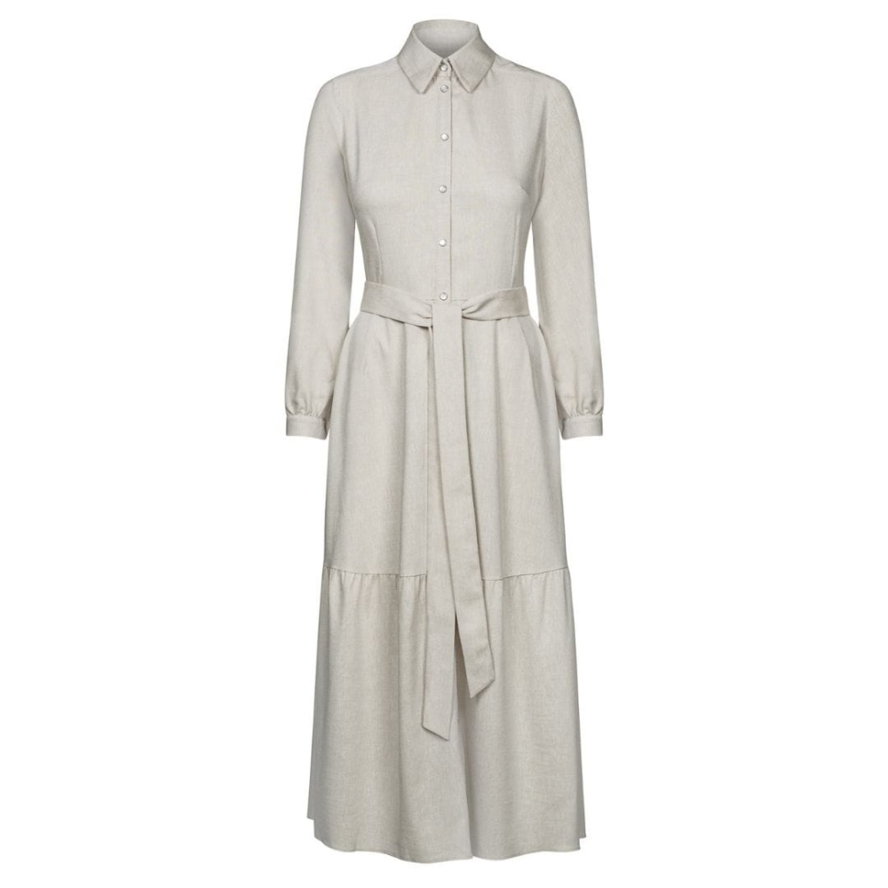 Beżowa szmizjerka z długim rękawem Daisy Long by Swing