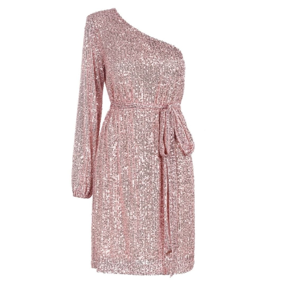 Różowa cekinowa sukienka na jedno ramię Marley by Swing