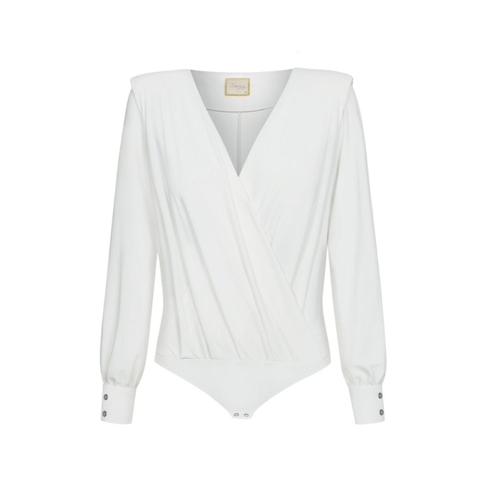 Białe body z kopertowym dekoltem Moonlight by Swing