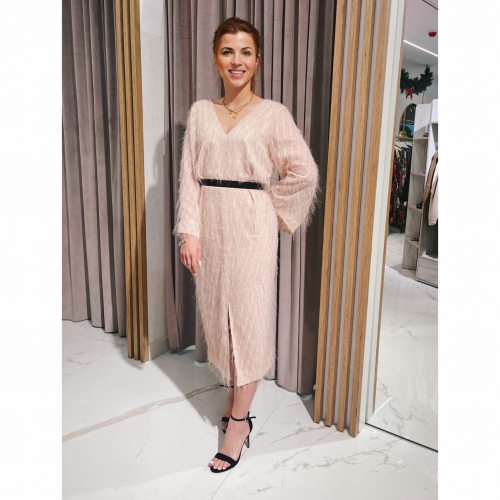 graphite midi dress with feathers and wide sleeves Diana by Swing powder pink