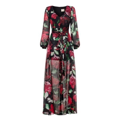 Long floral dress with black background Jimmy by Swing