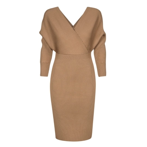 Beige sweater graphite dress with envelope neckline Laura