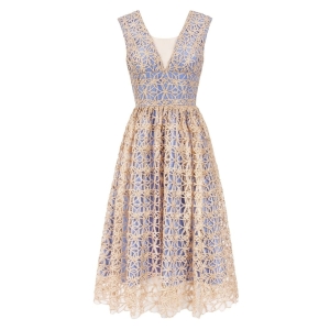 Gold midi dress with deep neckline Ramona by Swing