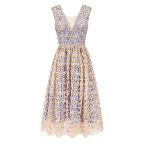 Gold midi dress with deep neckline Ramona by Swing