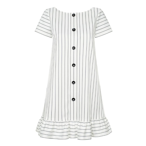 Black and white striped dress with decorative buttons Odetta by Swing