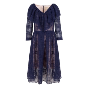 Navy blue guipure midi dress with deep neckline Delice by Swing