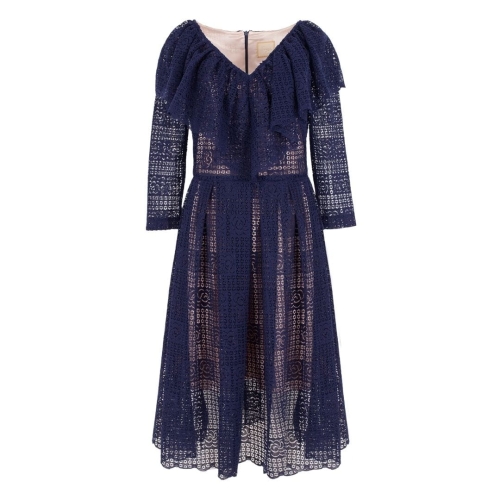 Navy blue guipure midi dress with deep neckline Delice by Swing