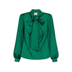 Green silky shirt blouse with long tie out sash Elisa by Swing