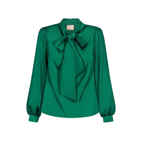 Green silky shirt blouse with long tie out sash Elisa by Swing