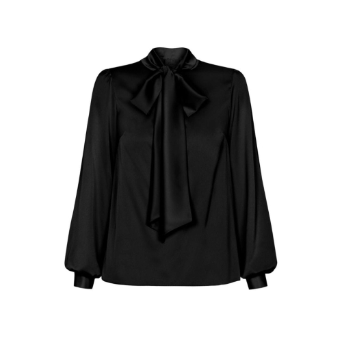Black silky shirt blouse with bow Elisa by Swing