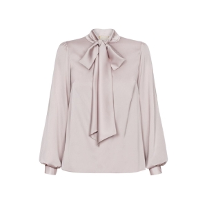 Beige silky shirt blouse with long tie out sash Elisa by Swing