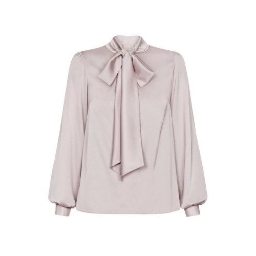 Beige silky shirt blouse with long tie out sash Elisa by Swing