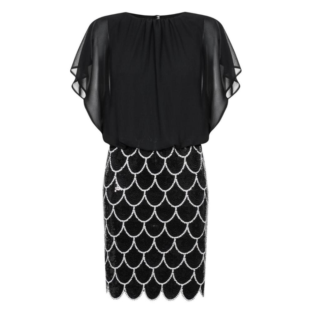 Czarna cekinowa sukienka z biało czarnym dołem Suzy II by SWING