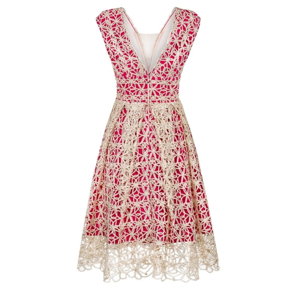 Złota sukienka midi z głębokim dekoltem Ramona by Swing