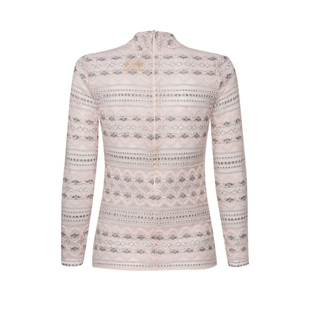 Różowy koronkowy top z półgolfem Richie by Swing