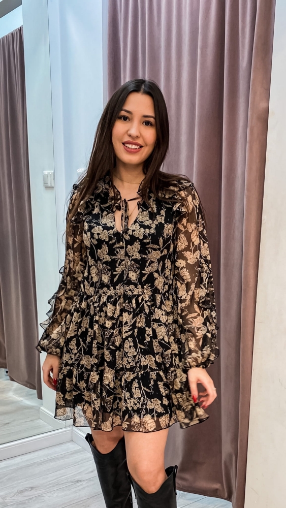 Luźna sukienka w stylu boho brązowe kwiaty Aurelia by Swing