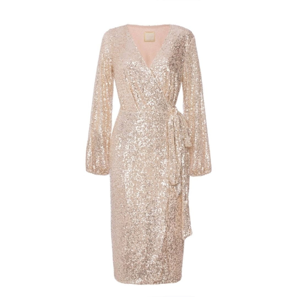 Midi sukienka z cekinów w kolorze szampańskim Ines midi by Swing