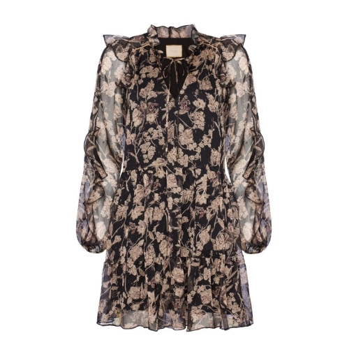 Loose boho style dress brown flowers Aurelia by Swing