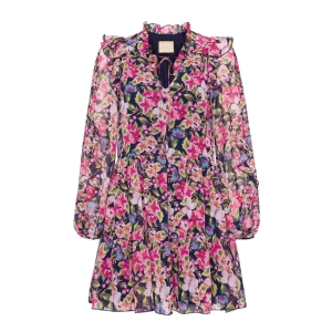 Loose pink dress with colorful flowers Aurelia by Swing