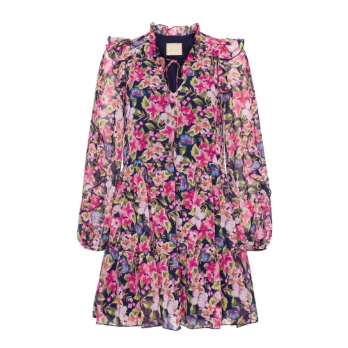 Loose pink dress with colorful flowers Aurelia by Swing