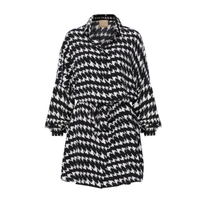 Loose shirt dress with pockets and wide sleeves in white and black peplum Lana by Swing