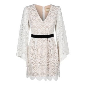 White lace mini dress with wide sleeves Maya by Swing