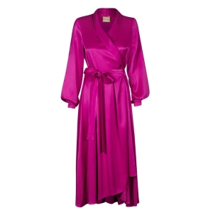 Silk midi dress with envelope neckline VIOLA in amaranth pink