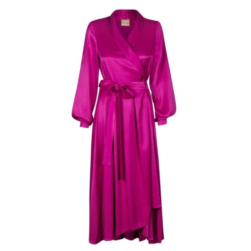 Silk midi dress with envelope neckline VIOLA in amaranth pink