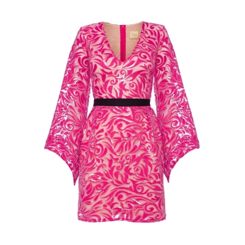 Fuchsia lace dress with wide sleeves Valerie by SWING