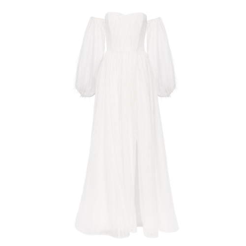 Long cream dress with feathers Furry by Swing