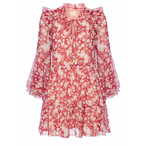 Airy boho style floral dress with red background Nomade by Swing
