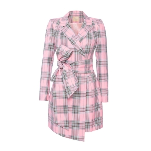 Pink checkered dress in navy cut with waist belt Rocky by Swing