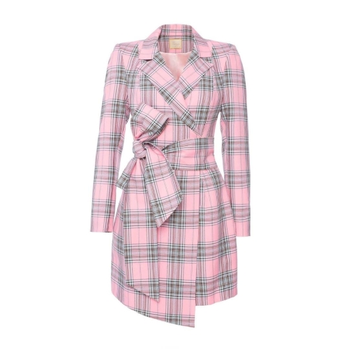 Pink checkered dress in navy cut with waist belt Rocky by Swing