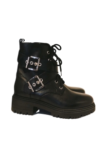 Black leather camo trappers with buckles