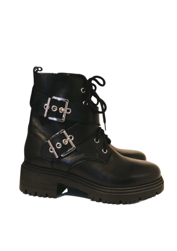 Black leather camo trappers with buckles