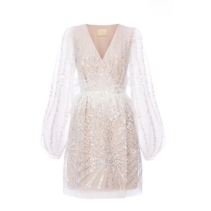 Beautiful shirtdressing dress decorated with sequins and ostrich feathers Matilda by Swing