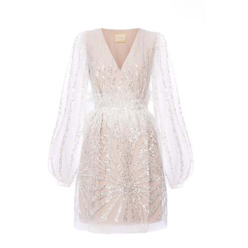 Beautiful shirtdressing dress decorated with sequins and ostrich feathers Matilda by Swing