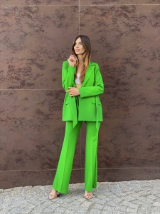 Suit with wide trousers and tied jacket ANDREA in intense green color