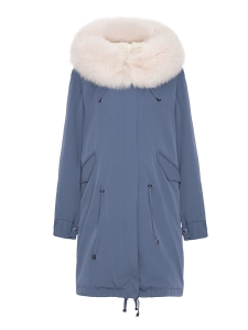 Blue parka jacket with natural fur trim