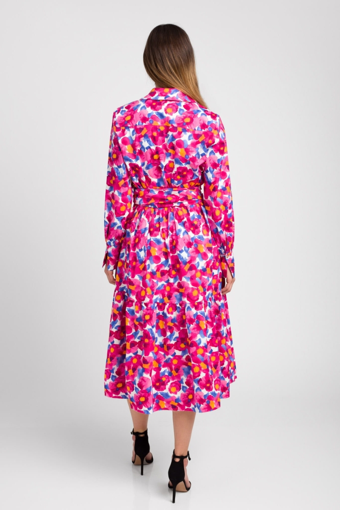 Kolorowa rozkloszowana sukienka midi z kołnierzykiem Monaco by SWING