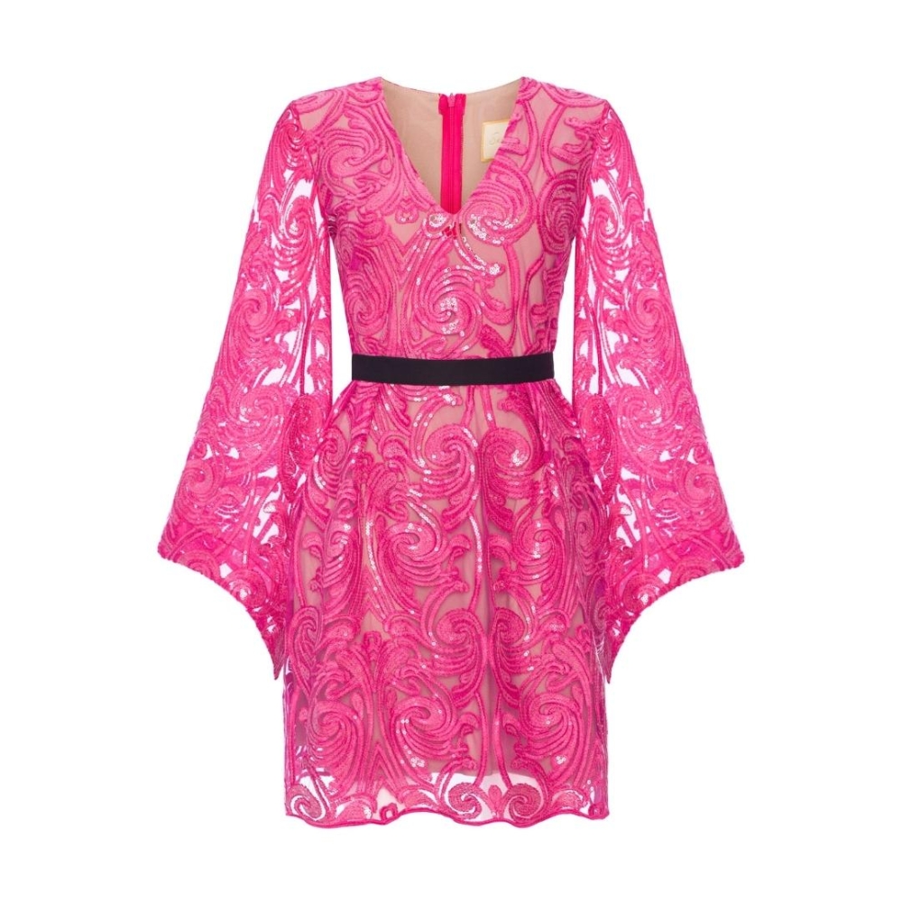 Amarantowa koronkowa sukienka z szerokimi rękawami Valerie II by SWING