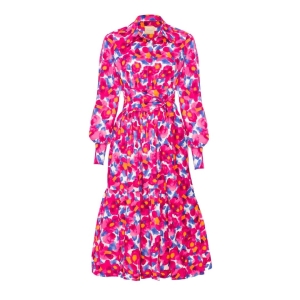 Colorful flared midi dress with collar Monaco by SWING