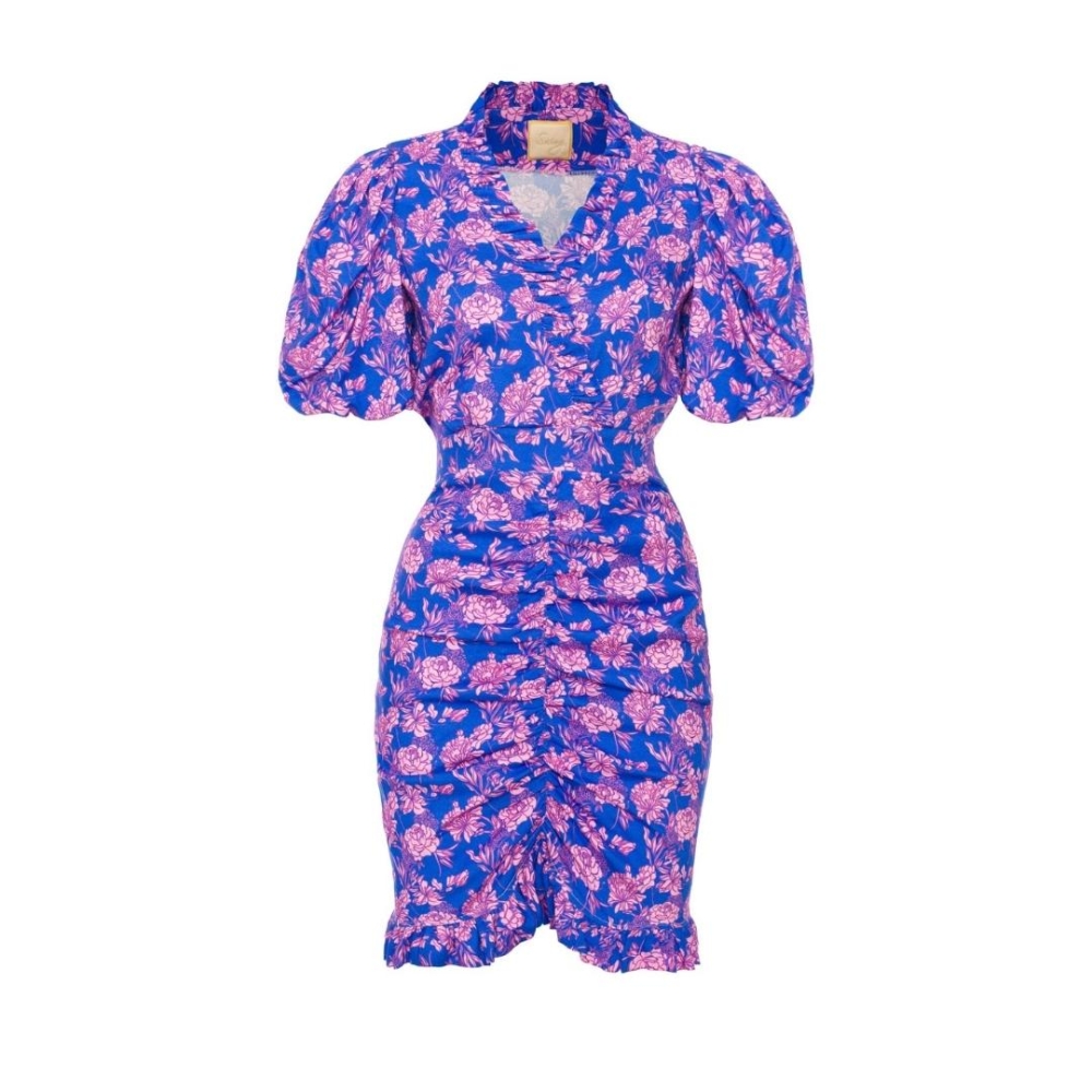 Urocza sukienka z krótkim rękawkiem z falbankami i drapowanym dołem Clarissa by Swing