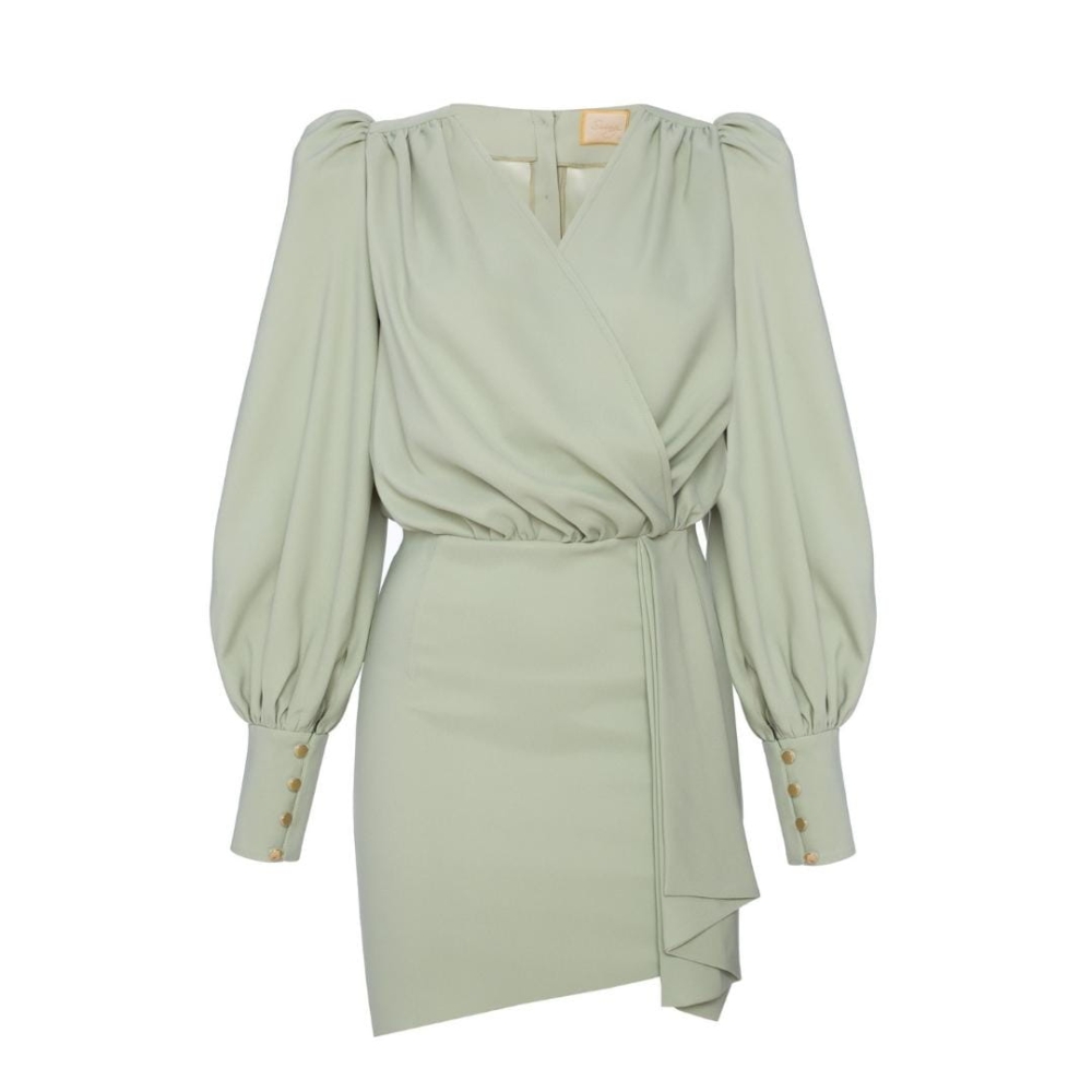 Miętowa elegancka sukienka Stefany z kopertowym dekoltem by Swing