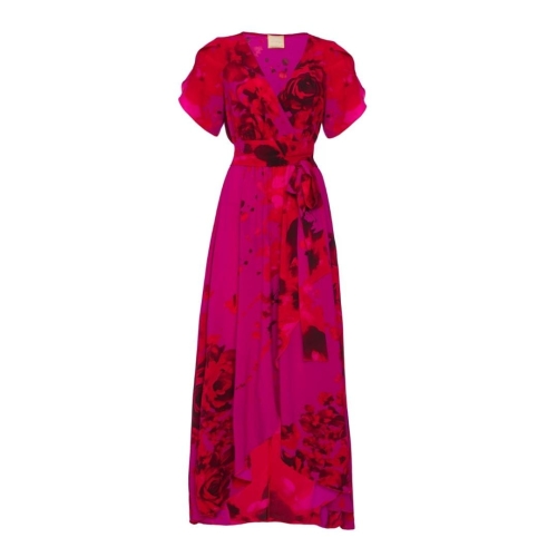 Romantic red and fuchsia long dress with shorter front Irmina by Swing