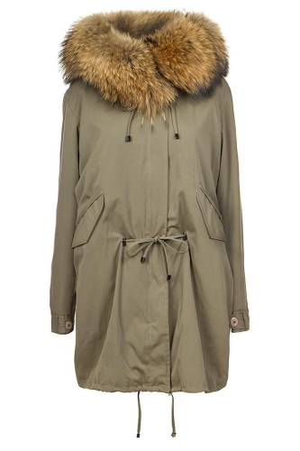 Parka jacket with fur on the hood khaki