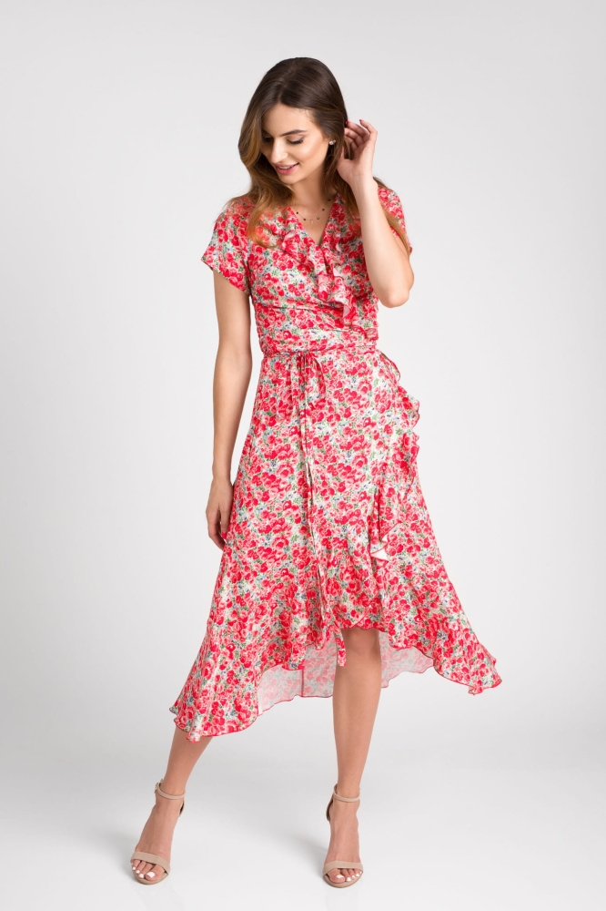 Wiskozowa kopertowa sukienka w czerwone kwiaty Como by Swing