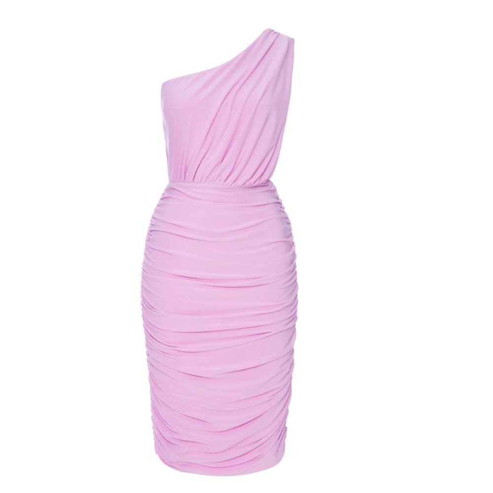 Marszczona wrzosowa sukienka na jedno ramię Chiara Summer one size bodycon