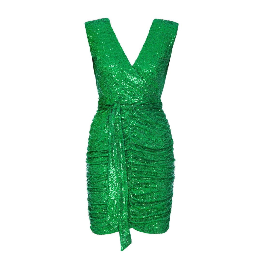 Zielona mini sukienka z cekinów z kopertowym dekoltem Sparkle by SWING