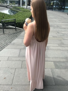 Powder pink skinny strap maxi dress